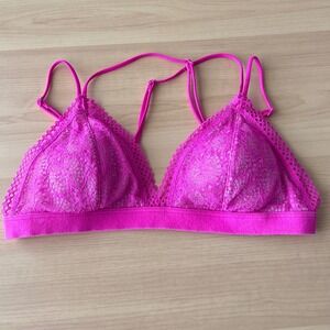 Victoria's Secret Hot Pink Lace Triangle Bralette Adjustable Straps Small S/P